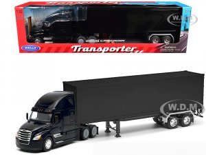 Freightliner Cascadia Truck Black with Plain Black Box Trailer