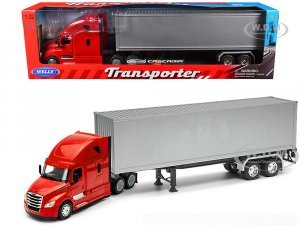 Freightliner Cascadia Truck Red with Gray Container Transporter Series