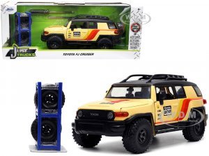 Toyota FJ Cruiser #938 Cream with Matt Black Top with Roof Rack and Stripes KC Hilites with Extra Wheels Just Trucks Series