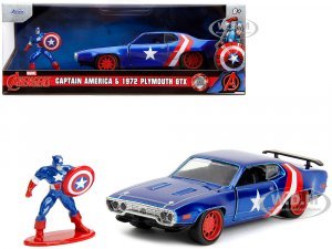 1972 Plymouth GTX Candy Blue with Red and White Stripes and Captain America