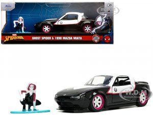 1990 Mazda Miata Black and White with Graphics and Ghost Spider