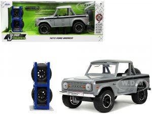1973 Ford Bronco Pickup Truck Gray with Black Stripes with Extra Wheels Just Trucks Series