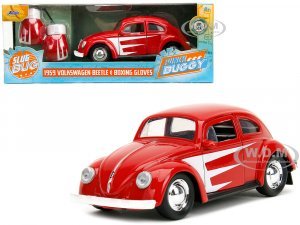1959 Volkswagen Beetle Red with White Graphics and Boxing Gloves Accessory Punch Buggy Series