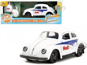 1959 Volkswagen Beetle Holt White with Blue Graphics and Boxing Gloves Accessory Punch Buggy Series