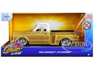 1969 Chevrolet C10 Stepside Lowrider Pickup Truck Gold Metallic with White Top Street Low Series
