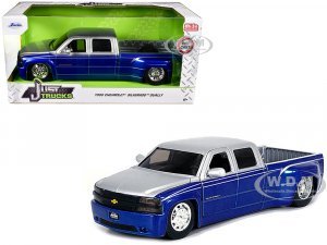 1999 Chevrolet Silverado Dually Pickup Truck Blue Metallic and Silver with Stock Wheels Just Trucks Series