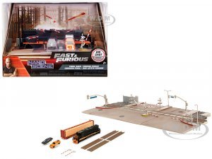 Fast & Furious Final Race Diorama with Toyota Supra Orange and Dodge Charger Black Nano Scene Series Model by Jada