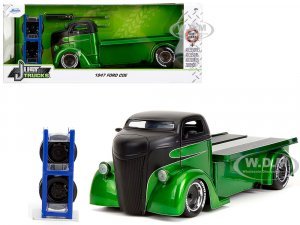 1947 Ford COE Flatbed Truck Green Metallic and Matt Black Toyo Tires with Extra Wheels Just Trucks Series