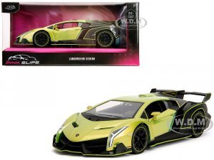 Lamborghini Veneno Lime Green Metallic and Matt Black Pink Slips Series