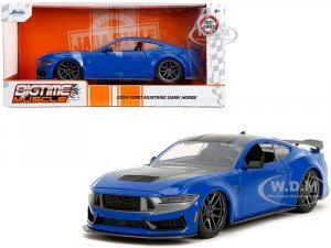 2024 Ford Mustang Dark Horse Blue Metallic with Black and Gray Stripes Bigtime Muscle Series