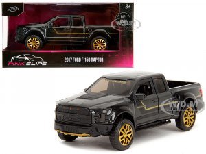 2017 Ford F-150 Raptor Pickup Truck Black Metallic with Gold Stripes Pink Slips Series