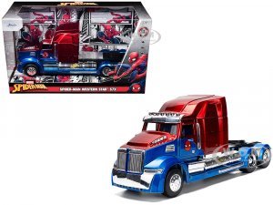 Western Star 57X Truck Tractor Spider-Man Blue and Red Metallic Hollywood Rides Series