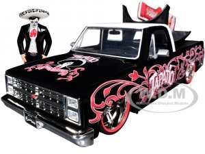 1985 Chevrolet C-10 Pickup Truck Black with White Top and Graphics with Charro Man