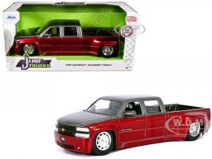 1999 Chevrolet Silverado Dually Pickup Truck Red Metallic and Gray with Stock Wheels Just Trucks Series