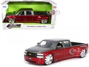1999 Chevrolet Silverado Dually Pickup Truck Red Metallic and Gray with Custom KMC Wheels Just Trucks Series