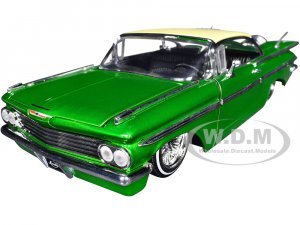 1959 Chevrolet Impala Lowrider Green Metallic with Cream Top and Wire Wheels Street Low Series