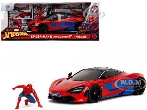 McLaren 720S Red and Blue with Black Top and Graphics and Spider-Man