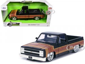 1985 Chevrolet C-10 Pickup Truck Black with Stripes and Paradox Wheels Just Trucks Series