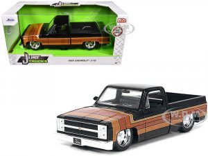 1985 Chevrolet C-10 Pickup Truck Black with Stripes and GM Rally Wheels Just Trucks Series