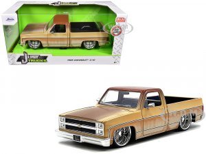 1985 Chevrolet C-10 Pickup Truck Yellow with Brown Top (Rusted) and Daytona Wire Wheels Just Trucks Series