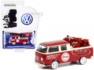 1968 Volkswagen Type 2 Double Cab Pickup Truck Red and Cream Americas First Motorcycle Company and 1920 Indian Scout Motorcycle Red Club Vee V-Dub Series 13