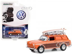 1963 Volkswagen Type 3 Panel Van Orange with Wood Panels with Roof Rack and Surfboard Club Vee V-Dub Series 16