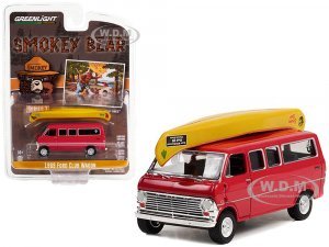 1969 Ford Club Wagon Van Red with Canoe on Roof Care Will Prevent 9 Out Of 10 Forest Fires! Smokey Bear Series 1