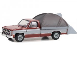 1983 Chevrolet C-20 Silverado Pickup Truck Carmine Red and Silver Metallic with Modern Truck Bed Tent The Great Outdoors Series 3