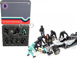 Formula One F1 Pit Crew 7 Figurine Set Team Black for  Scale Models by American Diorama