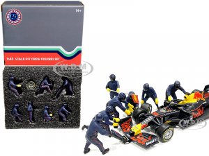 Formula One F1 Pit Crew 7 Figurine Set Team Blue for  Scale Models by American Diorama