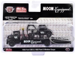 1956 Ford COE Ramp Truck Matt Black and 1932 Ford 3 Window Coupe Matt Black Mooneyes