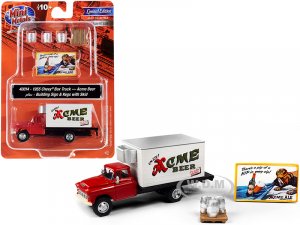1955 Chevrolet Box Truck Red and White with Building Sign and 3 Beer Kegs with Skid Acme Beer 7 (HO) Scale Models by Classic Metal Works