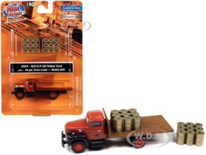 1954 IH R-190 Flatbed Truck Brown and Two 55 Gallon Drum Loads Pure Malted Milk 7 (HO) Scale Model by Classic Metal Works