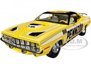 1971 Plymouth Barracuda 440 Yellow with Gray Stripes and Black Top Pennzoil