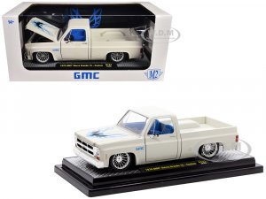 1976 GMC Sierra Grande 15 Custom Pickup Truck Eggshell White with Hood Graphics and Blue Interior