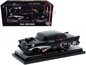 1957 Chevrolet 150 Sedan Maj. Bruiser Matt Black with Red Stripe and Shark Mouth Graphics