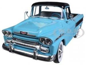 1958 Chevrolet Apache Cameo Pickup Truck Tartan Turquoise with Black Top and Stripes