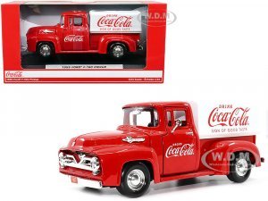 1955 Ford F-100 Pickup Truck Red with White Canopy Drink Coca-Cola