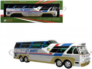 Sultana TM 44-18 SP Panoramico Coach Bus Transportes Del Norte White and Blue with Red Stripes and Silver Sides The Bus & Motorcoach Collection