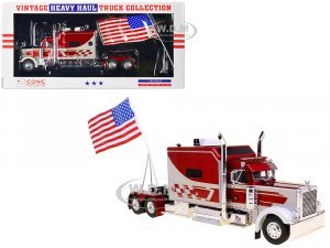 1997 Peterbilt 379 Tractor Truck White and Red Metallic with American Flag