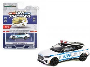 2022 Ford Mustang Mach-E GT White with Blue Stripes NYPD (New York City Police Department) Hot Pursuit Series 45