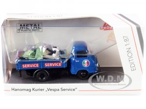 Hanomag Kurier Transporter Vespa Service Blue with 2 Vespas (Green and Cream)  (HO)