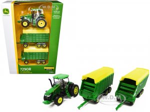 John Deere 7290R Tractor with Two Forage Wagons
