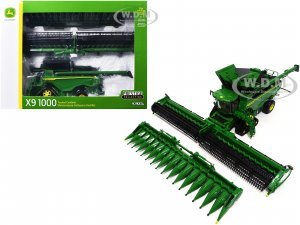 John Deere X9 1000 Tracked Combine with 16-Row Corn Head and Draper Grain Head Green Prestige Collection Series