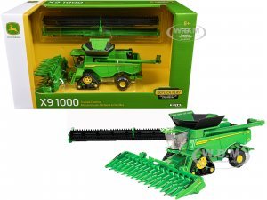 John Deere X9 1000 Tracked Combine with 16-Row Corn Head and Draper Grain Head Green Replica Play Series