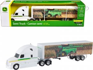 Semi Truck with Trailer John Deere White with Green Stripes Replica Play