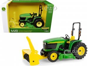 John Deere 4410 Tractor Green with Mower Deck and Snow Blower Replica Play Series 1/16