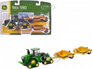 John Deere 9RX 590 Tractor Green with Two 1812D C Scrapers Yellow