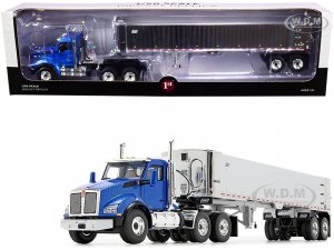 Kenworth T880 Day Cab with East Genesis End Dump Trailer Surf Blue Metallic and Chrome 1 50