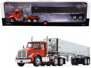 Kenworth T880 Day Cab with East Genesis End Dump Trailer Burnt Orange and Chrome 1 50